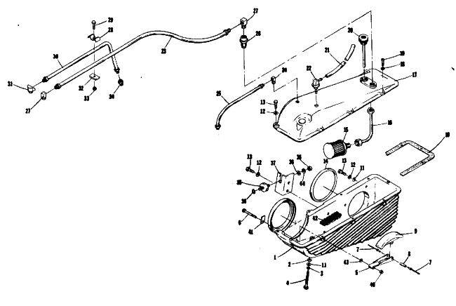 Parts Diagram for Arctic Cat 1974 VIP 440 SNOWMOBILE DROPCASE AND HYDRAULIC SYSTEM