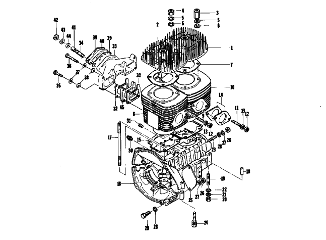 Parts Diagram for Arctic Cat 1974 VIP 440 SNOWMOBILE CRANKCASE AND CYLINDER