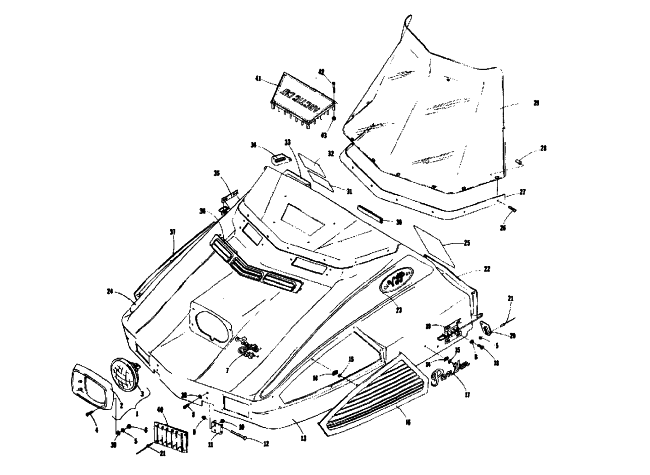 Parts Diagram for Arctic Cat 1974 VIP 440 SNOWMOBILE HOOD