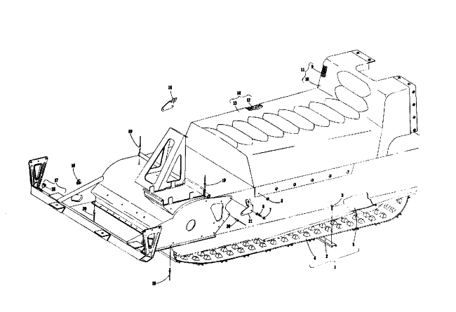 Parts Diagram for Arctic Cat 1974 VIP 440 SNOWMOBILE FRONT FRAME, SEAT AND TRACK