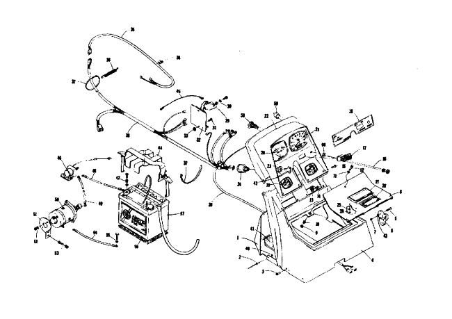 Parts Diagram for Arctic Cat 1974 VIP 440 SNOWMOBILE CONSOLE WIRING AND ELECTRIC STARTER