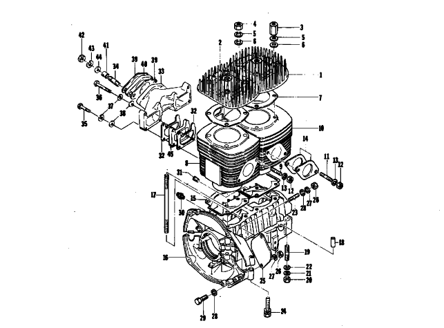 Parts Diagram for Arctic Cat 1974 CHEETAH 340 SNOWMOBILE CRANKCASE AND CYLINDER