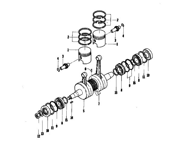 Parts Diagram for Arctic Cat 1974 PANTHER 340 SNOWMOBILE PISTON AND CRANKSHAFT