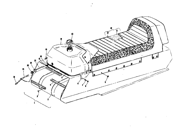 Parts Diagram for Arctic Cat 1974 CHEETAH 440 SNOWMOBILE TRACK, FUEL TANK & SEAT