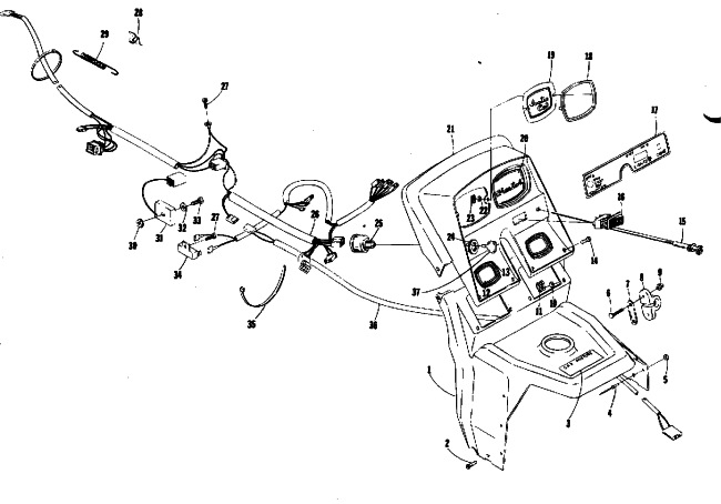 Parts Diagram for Arctic Cat 1974 CHEETAH 340 CDI SNOWMOBILE CONSOLE AND WIRING