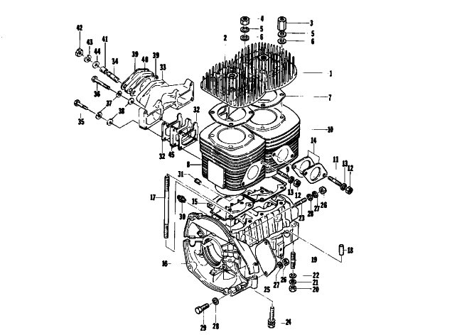 Parts Diagram for Arctic Cat 1974 PANTHER 440 SNOWMOBILE CRANKCASE AND CYLINDER