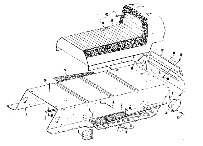 Parts Diagram for Arctic Cat 1974 PANTHER 340 SNOWMOBILE TUNNEL, TRACK AND SEAT