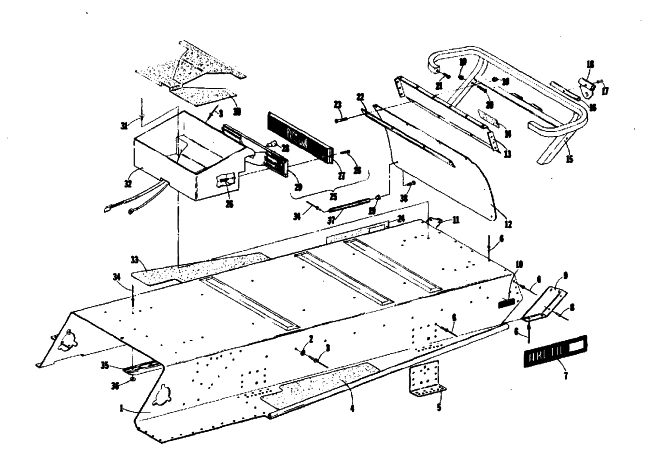 Parts Diagram for Arctic Cat 1974 EL TIGRE 295 SNOWMOBILE TUNNEL, TOOLBOX AND REAR BUMPER