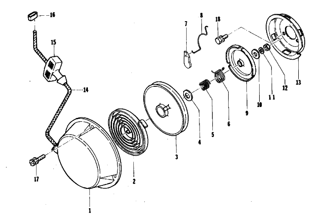 Parts Diagram for Arctic Cat 1974 EL TIGRE 295 SNOWMOBILE RECOIL STARTER