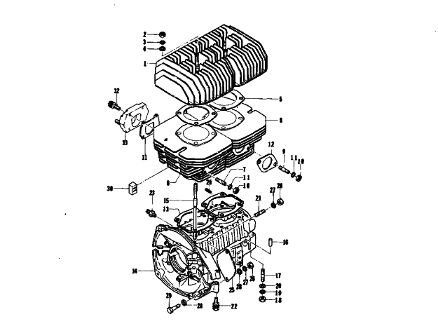 Parts Diagram for Arctic Cat 1974 EL TIGRE 340 SNOWMOBILE CRANKCASE AND CYLINDER