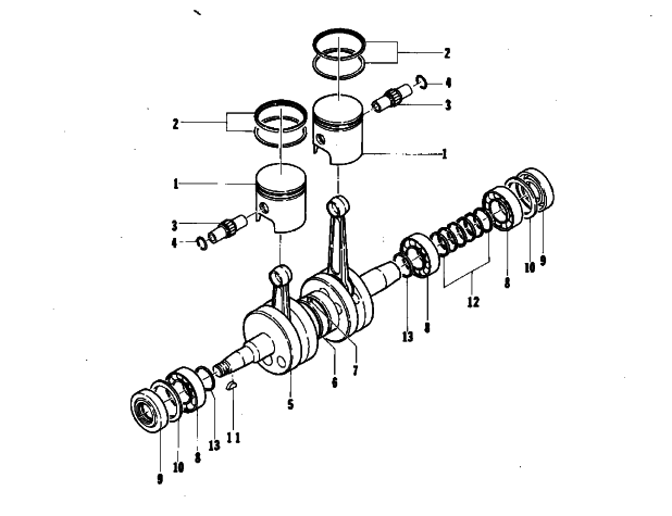 Parts Diagram for Arctic Cat 1974 EL TIGRE 340 SNOWMOBILE PISTON AND CRANKSHAFT