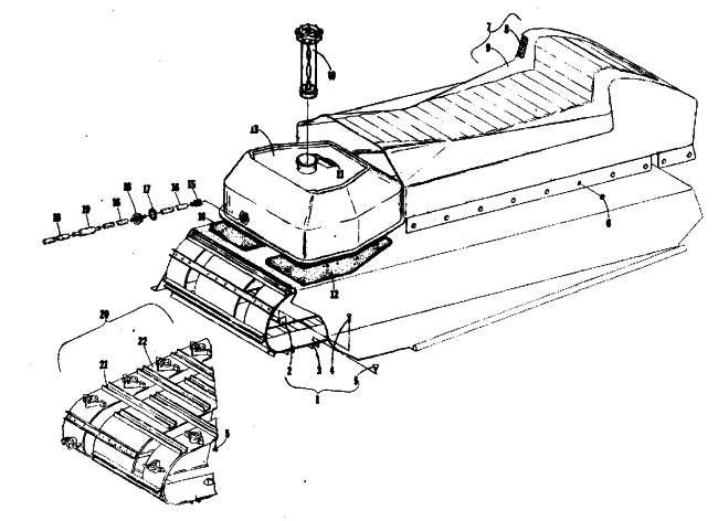 Parts Diagram for Arctic Cat 1974 EL TIGRE 400 SNOWMOBILE FUEL TANK, SEAT AND TRACK