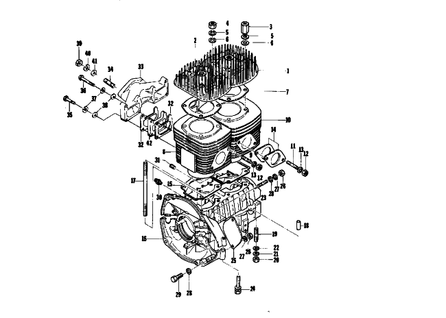 Parts Diagram for Arctic Cat 1975 PANTHER 440 SNOWMOBILE CRANKCASE AND CYLINDER