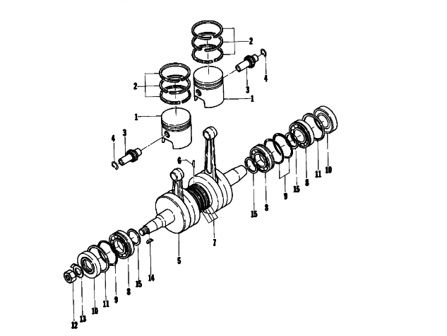 Parts Diagram for Arctic Cat 1975 PANTHER 440 SNOWMOBILE PISTON AND CRANKSHAFT