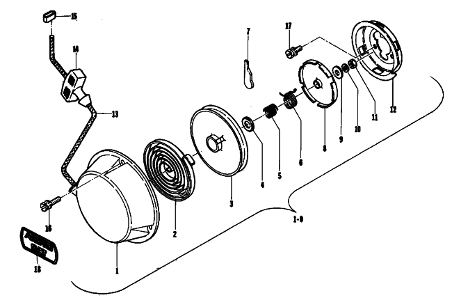 Parts Diagram for Arctic Cat 1975 PANTHER 440 SNOWMOBILE RECOIL STARTER