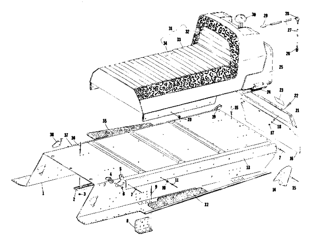 Parts Diagram for Arctic Cat 1975 PANTHER 440 SNOWMOBILE TUNNEL, GAS TANK AND SEAT