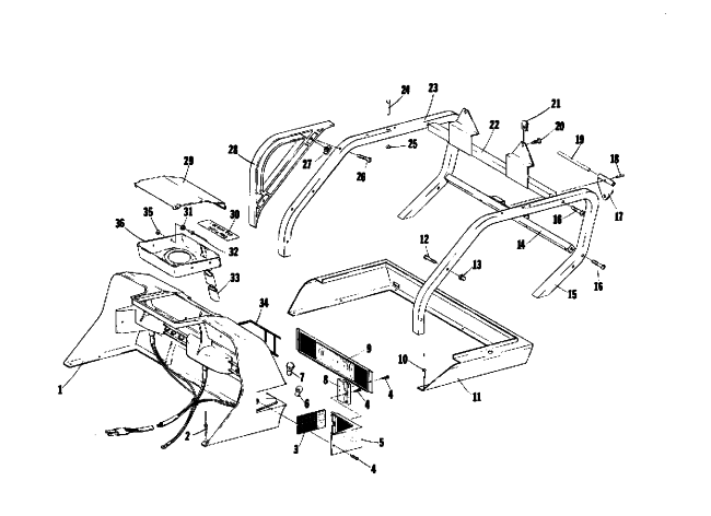 Parts Diagram for Arctic Cat 1975 PANTHER 440 SNOWMOBILE SHROUD, TAILLIGHT ASSEMBLY AND REAR BUMPER
