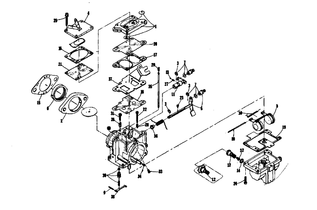 Parts Diagram for Arctic Cat 1975 CHEETAH 340 SNOWMOBILE CARBURETOR