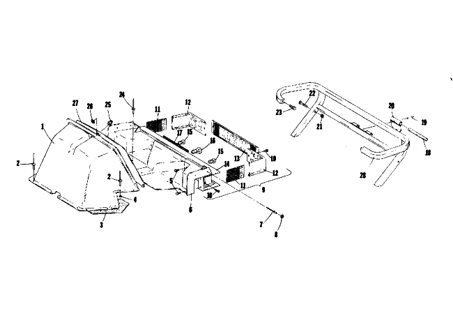 Parts Diagram for Arctic Cat 1975 CHEETAH 440 SNOWMOBILE REAR SHROUD AND BUMPER