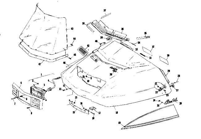 Parts Diagram for Arctic Cat 1975 CHEETAH 340 SNOWMOBILE HOOD