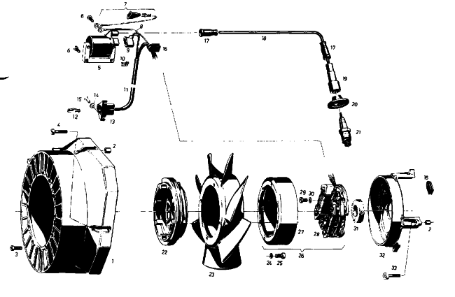 Parts Diagram for Arctic Cat 1975 CHEETAH (Wankel) SNOWMOBILE FAN HOUSING, AND MAGNETO ASS'Y