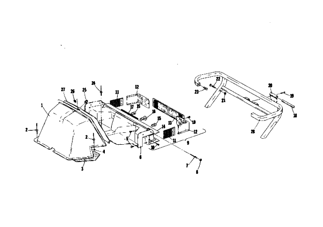 Parts Diagram for Arctic Cat 1975 CHEETAH (Wankel) SNOWMOBILE REAR SHROUD AND BUMPER