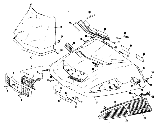 Parts Diagram for Arctic Cat 1975 CHEETAH (Wankel) SNOWMOBILE HOOD