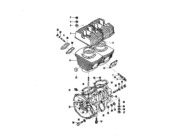 Parts Diagram for Arctic Cat 1975 EL TIGRE 340 SNOWMOBILE CRANKCASE AND CYLINDER