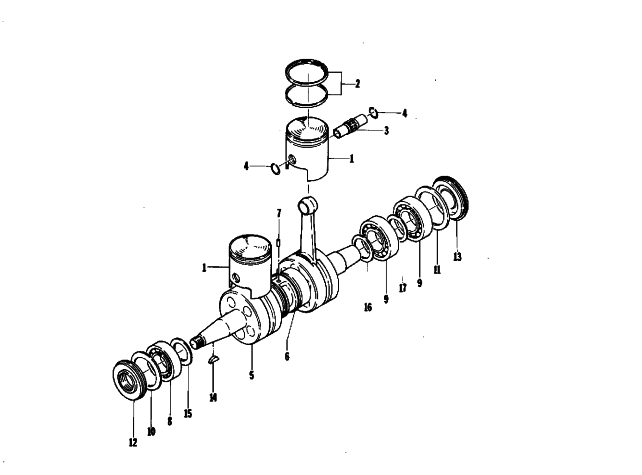 Parts Diagram for Arctic Cat 1974 EL TIGRE 440 SNOWMOBILE PISTON AND CRANKSHAFT