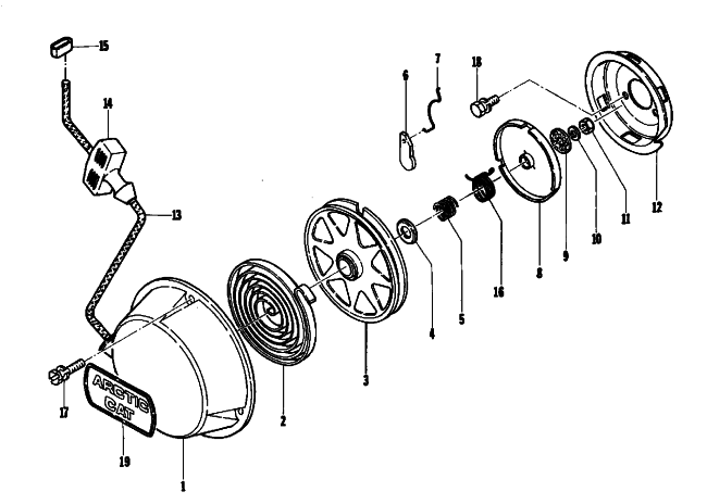 Parts Diagram for Arctic Cat 1975 EL TIGRE' Z 340 SNOWMOBILE RECOIL STARTER