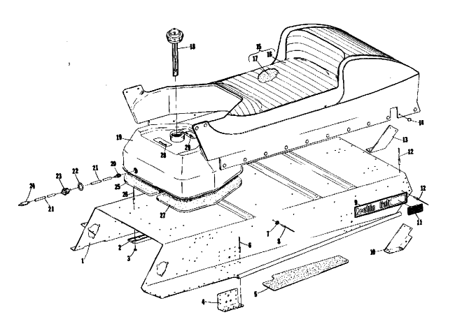 Parts Diagram for Arctic Cat 1975 EL TIGRE 440 SNOWMOBILE FUEL TANK, SEAT AND TUNNEL