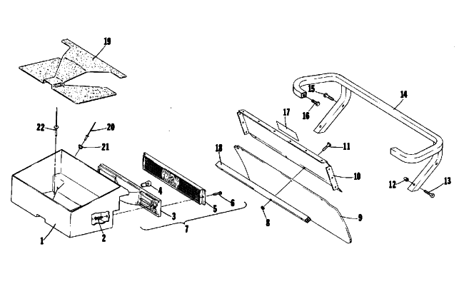 Parts Diagram for Arctic Cat 1975 EL TIGRE 340 SNOWMOBILE TOOLBOX AND REAR BUMPER