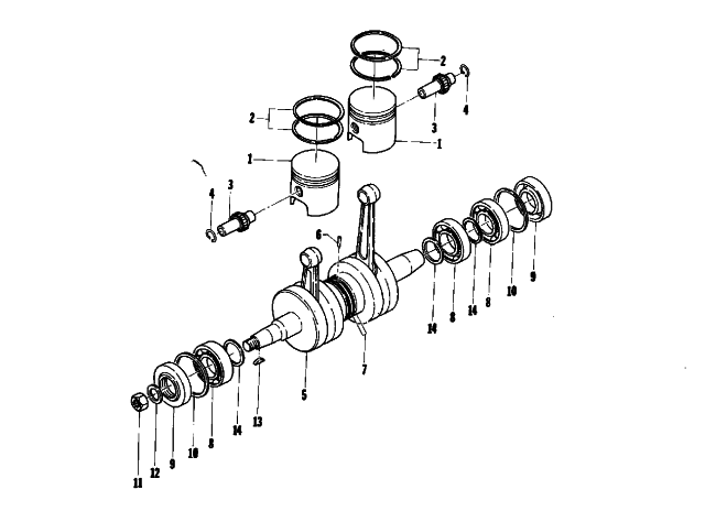 Parts Diagram for Arctic Cat 1975 JAG 340 SNOWMOBILE PISTON AND CRANKSHAFT