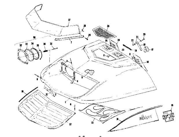 Parts Diagram for Arctic Cat 1975 EL TIGRE' Z 340 SNOWMOBILE HOOD