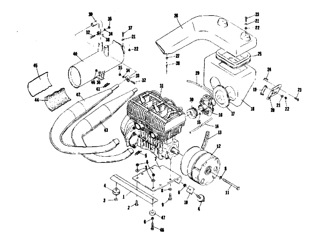 Parts Diagram for Arctic Cat 1975 EL TIGRE' Z 340 SNOWMOBILE ENGINE MOUNTING PARTS