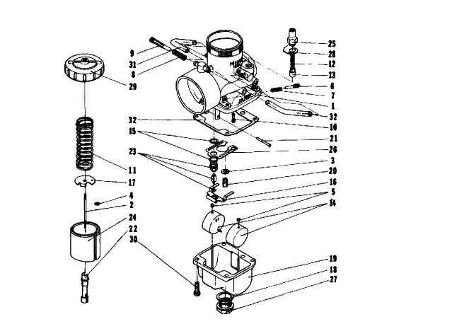 Parts Diagram for Arctic Cat 1975 EL TIGRE' Z 340 SNOWMOBILE CARBURETOR VW36-22