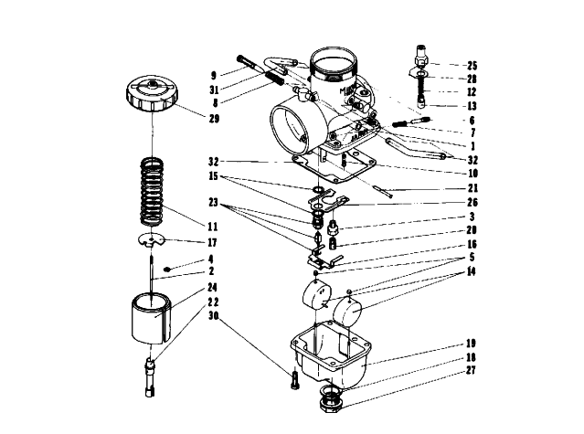 Parts Diagram for Arctic Cat 1975 EL TIGRE' Z 440 SNOWMOBILE CARBURETOR VW38-16