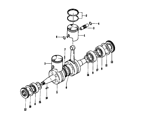Parts Diagram for Arctic Cat 1975 EL TIGRE' Z 250 SNOWMOBILE PISTON AND CRANKSHAFT