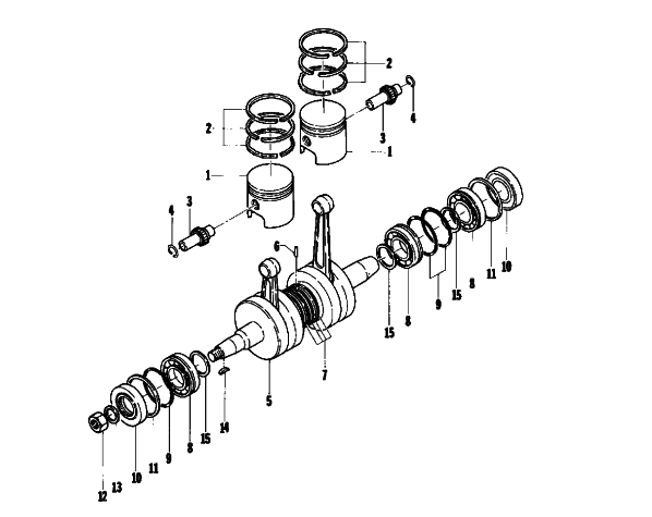 Parts Diagram for Arctic Cat 1975 PANTERA 340 SNOWMOBILE PISTON AND CRANKSHAFT