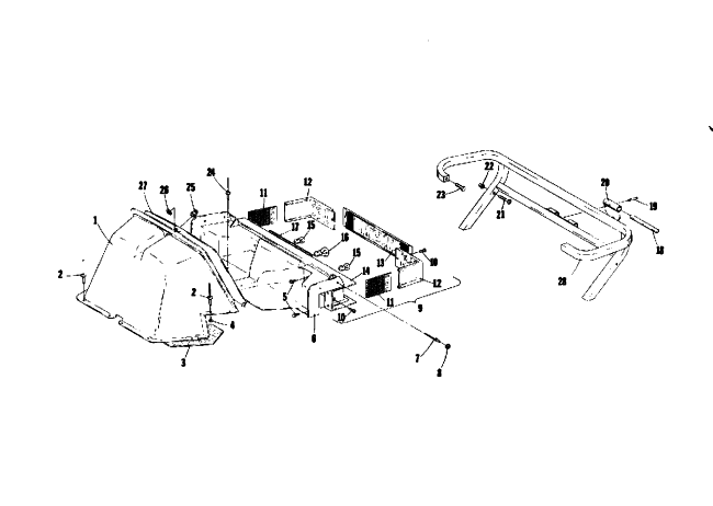 Parts Diagram for Arctic Cat 1975 PANTERA 340 SNOWMOBILE REAR SHROUD AND BUMPER
