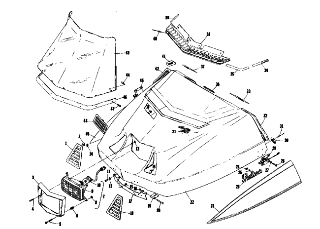 Parts Diagram for Arctic Cat 1975 PANTERA 340 SNOWMOBILE HOOD