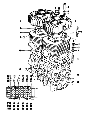 Parts Diagram for Arctic Cat 1976 PANTHER 500 SNOWMOBILE CRANKCASE AND CYLINDER