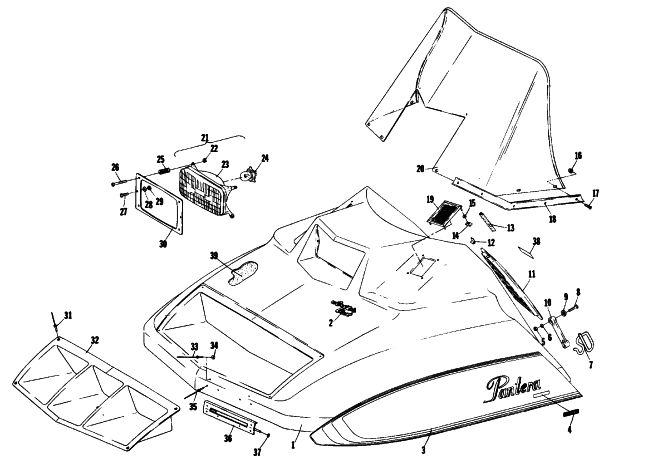 Parts Diagram for Arctic Cat 1976 PANTERA SNOWMOBILE HOOD