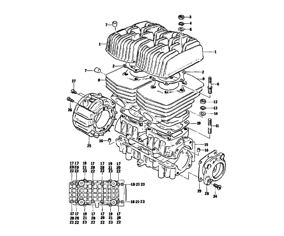 Parts Diagram for Arctic Cat 1976 PANTERA SNOWMOBILE CRANKCASE AND CYLINDER