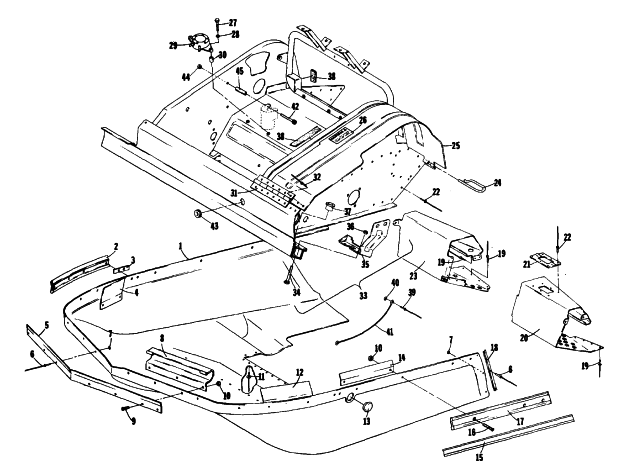 Parts Diagram for Arctic Cat 1976 PANTERA SNOWMOBILE BELLY PAN AND FRONT FRAME