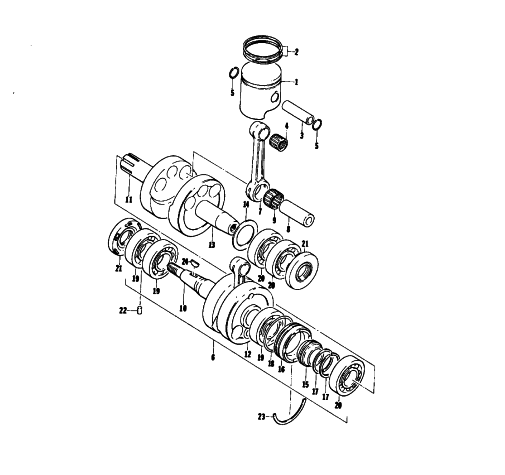 Parts Diagram for Arctic Cat 1976 EL TIGRE 440 SNOWMOBILE PISTON AND CRANKSHAFT