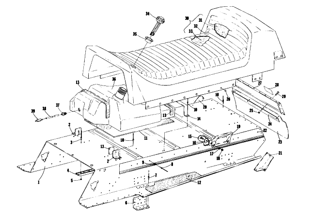 Parts Diagram for Arctic Cat 1976 PANTHER 500 SNOWMOBILE TUNNEL, GAS TANK AND SEAT