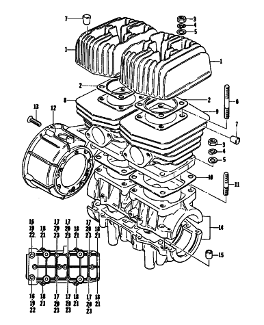Parts Diagram for Arctic Cat 1976 JAG 275 SNOWMOBILE CRANKCASE AND CYLINDER