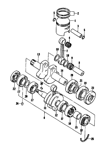 Parts Diagram for Arctic Cat 1976 JAG 340 SNOWMOBILE PISTON AND CRANKSHAFT