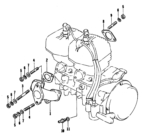 Parts Diagram for Arctic Cat 1976 JAG 275 SNOWMOBILE INTAKE MANIFOLD